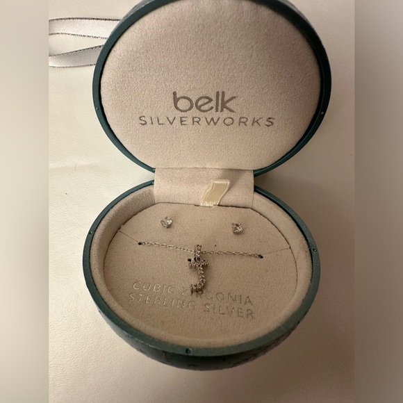Sterling Silver Cubic Zirconia “J” Necklace and Earrings in Ornament Box - Picture 3 of 5